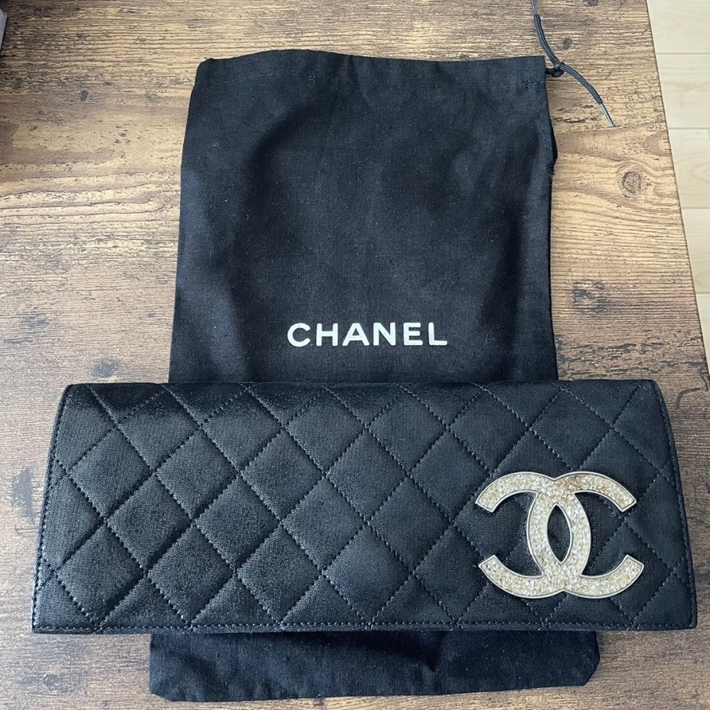 Chanel Diamante Crystals Black Shimmer Clutch- 100% Authentic And Rare